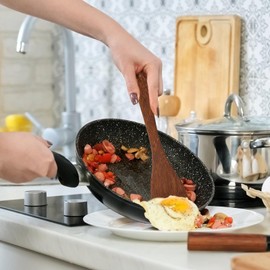 Wooden Spatula for Non Stick Cookware,Wood Utensils Set for Cooking,Long Handle Flat Frying Inclined Spatula,Healthy and High Moist Resistance (2Pcs)