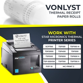 Vonlyst Receipt Paper 3 1/8 x 230 for Square POS Thermal Printer (Pack 06 rolls)