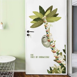 RoyoLam Tree Wall Sticker for Living Room Book Tree with Sloth Wall Decal Stickers Peel and Stick Wall Art Home Decor Wall Stickers for Library Nursery Classroom Preschool Bedroom (Stick on the Right)