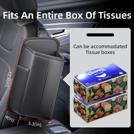 Car Tissue Holder for 120 Count Kleenex Box - Seat Storage Box With Mesh Bag, Rectangular Cover, Hanging Bag, Practical Accessories You Must Have (Black)