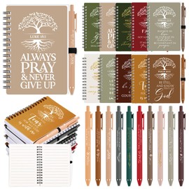Kosiz 100 Pcs Christian Gift Bulk Prayer Journal Bible Verse Spiral Notebook with Christian Ballpoint Tree of Life Religious Church VBS Gift for Women Men Sunday School Retreat (Retro Color)