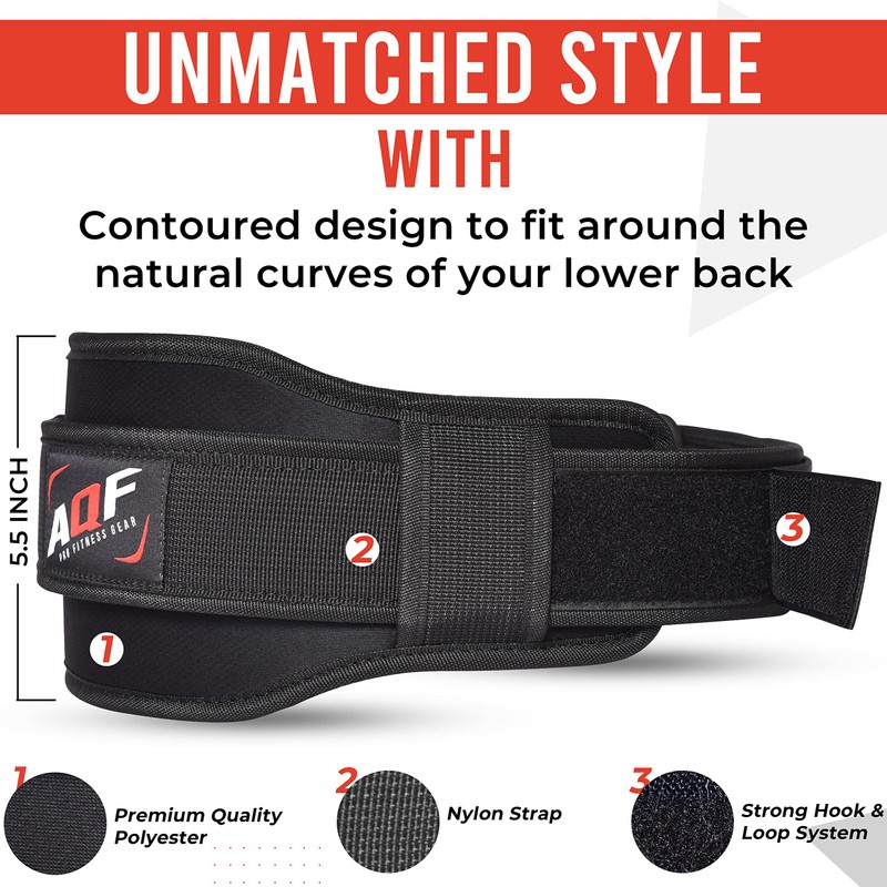 AQF Weight Lifting Belt Back Support Contoured 5.5 Inch Neoprene