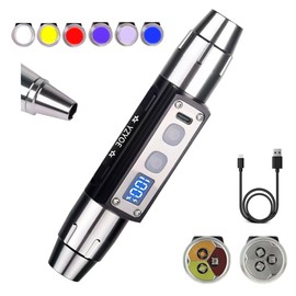 6 LED Jade Identification Flashlight, Outdoor Gem Mineral Detection Lamp with Charge Display, White Light, Yellow Light, Red Light, Blue Light, 395 UV, 365 UV Ultraviolet Pen