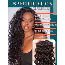 20 Inch Water Wave Bulk Hair for Braiding 2 Bundles 200G Dark Brown Curly Braiding Hair for Boho Braids Micro Twist No Weft Wet and Wavy Braiding Hair Extensions,4A