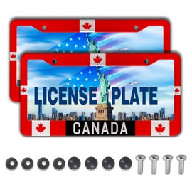 License Plate Covers Red, Black, White License Plate Frames Canada Flag Universal Aluminum Car Accessory 2 Pack with Screw Covers Set