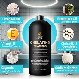 INFINA ESSENTIALS- Champú quelante para agua dura con Chelactik-3 y aceite de romero: champú desintoxicante de metales que protege el color para el cabello