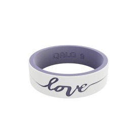 QALO Women's Rubber Silicone Ring, Strata Love Two Tone Dual Layered, Silicone Rubber Wedding Band, Breathable, Durable Engagement Silicone Ring, 6mm Wide 1.85mm Thick, White & Lilac, Size 4