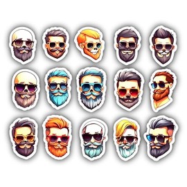 SRE INVENTION Skull with Beard Glasses & Hat Decal Sticker Multi Count, 2"" Height- for Car Truck Laptop Toolbox Decor Fun Colourful Designs (Beard Skull 2A), SRE-BEARD-08