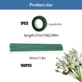 GZGXKJ Flower Trunk Wire Green Pack of 100 Flower Trunk Wire 300 x 2 mm Floristry Wire Suitable for Making Flower Crafts, Flower Arrangements and DIY Bouquets