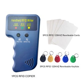 Handheld 125khz Copier RFID Smart ID Card Duplicator Used for T5577 or EM4305+5pcs NO.2T5577 Keychains +5PCS T5577 Cards