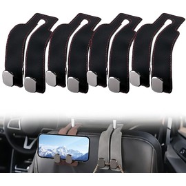Ganchos Para Asientos de Coche Nueva Versión 2026, Ganchos para Reposacabezas de Coche, Perchas de Cuero Twinhook para Reposacabezas, Organizadores Para El Asiento (Negro - 4 piezas)