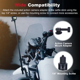 Motorcycle Bike Handlebar Clamp Mount for Insta36O X5/X4/X3, Motorcycle Camera Mount Kit with 59" Invisible Selfie, Double Super Clamps Handlebar, Action Camera Adapter for GoPr013/12 G02/3 /3S,JC026