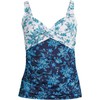 Lands' End Womens Chlorine Resistant Underwire Wrap Tankini Top Navy/White