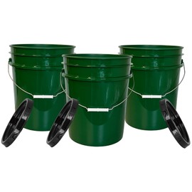 House Naturals Green 5 gal Food Grade Plastic Bucket Pail Container with Lid (Pack of 3) Made in USA