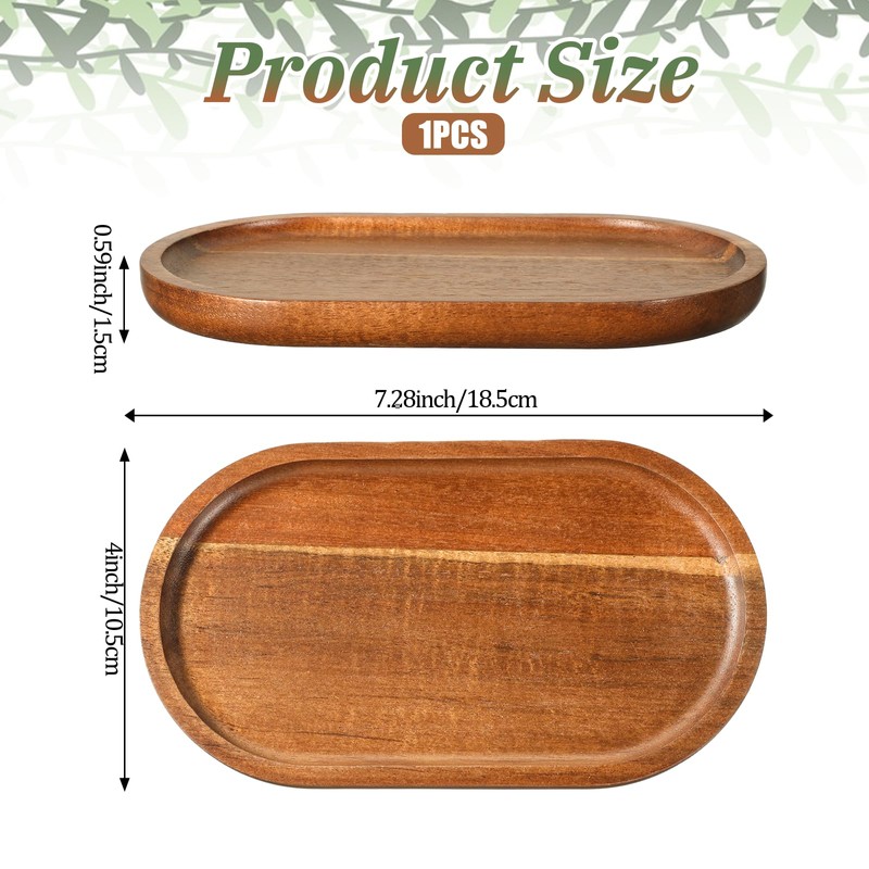 Small Wood Tray, 7.3"x 4" Mini Wooden Serving Tray Bathroom