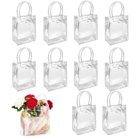 Slzhds 10 Pcs Bolsas de Regalo Transparentes, Bolsas Transparentes para Dulces, Bolsa de Plástico de PVC Transparente con Asa, Reutilizables, Cumpleaños, para Boda, Baby Shower, Favores de Fiesta
