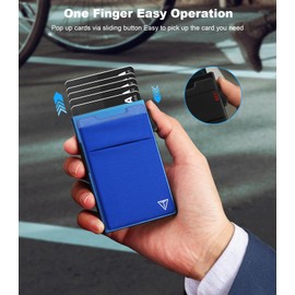 TOYFID Slim Wallet for Men - Pop Up Card Holder Wallet,Minimalist Business Wallet,Credit Card Wallet with Money Pocket,Metal Card Case Wallet,RFID Blocking,Can Hold 6 Credit Cards (Blue)