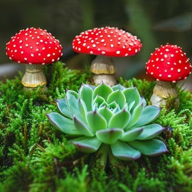 SEEK RARE 3pcs Mushroom Mini Figures Plant Decor Fairy Garden Miniatures Resin Glow in The Dark Luminous Mini Mushroom Statue Decor for Home Kitchen Terrarium