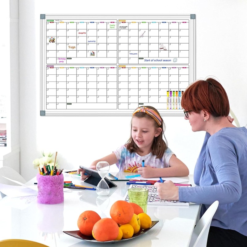 Calendar Whiteboard for Wall 36" x 24", 4 Month Magnetic