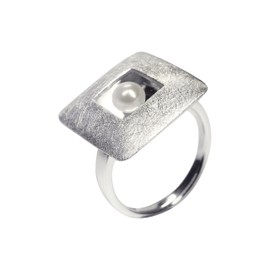 SILBERMOOS XL XXL Rings in Large Sizes Ring Women's Ring Square with Brushed Pearl 925 Sterling Silver Size 64, 66, 68, 70, Sterling Silver, Pearl