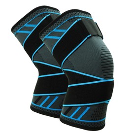 Goosom Knee Support (Pack of 2) Knee Support Compression with Adjustable Pressure Strap Knee Pads Non-Slip for Running, Basketball, Crossfit, Sports, Gym K51 Blue XL