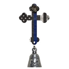Kustom Cycle Parts Universal Blue Line American Flag Cross Bell Hanger with Bell - Bolt and Ring Included. Fits all Harley Davidson Motorcycles & More! Proudly MADE IN THE USA! (Gun Metal Bell)