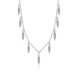 Leaf Necklace for Women 925 Sterling Silver Dainty Minimalist Stackable Layered Necklace Rose Gold Choker Birthday Gifts (Silver)