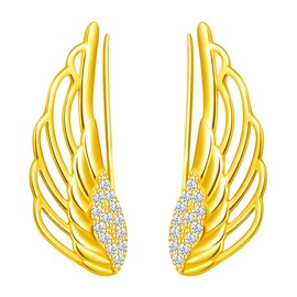 Yumilok Women's Cartilage Jewellery Ear Cuff Earrings 925 Sterling Silver Zirconia Angel Wings Ear Cuff for Girls, Sterling Silver Cubic Zirconia