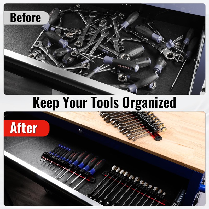 WORKPRO Magnetic Screwdriver Organizer and Wrench Organizer, Aluminum Rail Magnetic