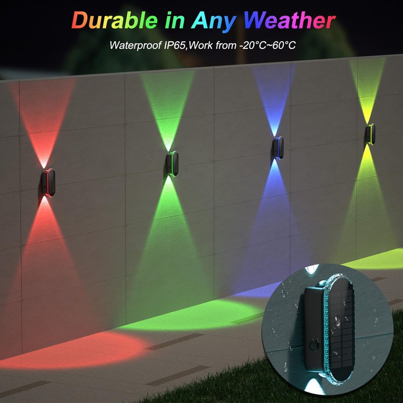 Ellasay Solar Fence Lights, 4-Pack Fence Lights Solar Powered 8