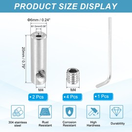 PATIKIL 1.5mm Hole Wire Rope Clips Set, 2 Pcs 304 Stainless Steel Double Holes Lock Cable Clamps Clip with M4 Hexagon Screws Spanner for Wire Rope Fitting, Silver