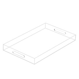 MUKEEN Clear Sturdy Acrylic Serving Tray with Handles 12x20x2H Inches -Spill Proof- Decorative Trays Countertop Organizer for Ottoman Coffee Table Nightstand, sidetable, Breakfast, Tea, Food