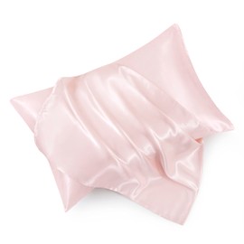 HommxJF Blush Pink Satin Pillowcase Standard Set of 2 with Envelope Closure，Blush Pink Silk Pillowcase for Hair and Skin (20x26)
