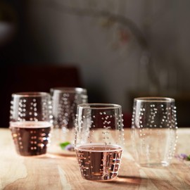 Prologue Libbey Nymph Handmade Dot Tumbler Glasses, Clear, Set of 4