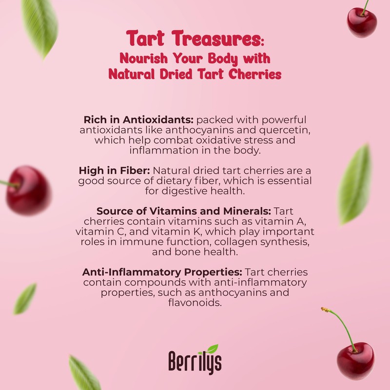 Berrilys Dried Tart Cherries - Unsweetened, No Sugar Added, Pitted,