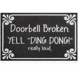 Outdoor Welcome Mat Entryway, Doorbell Broken Yell Ding Dong Really Loud Mats for Front Door Mats, with Rubber Backing Doormat Indoor Non Slip Natural Mat Black 28" x 18"