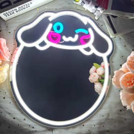 Cinnamoroll Mirror Neon Sign Dimmable LED Light Mirror Sign for Dresser Room Decor Mirror Neon Light Up Sign Mirror Bedroom Wall Locker Room Living Room Birthday Gift