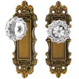 Gold Dummy Door Knobs Interior Brass 2 Pack Doorknob Crystal Glass Closet Door Handle Vintage Door Pulls for Pantry Door Hallway