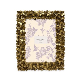 Laura Ashley 5x7 Gold Flower Textured Hand-Crafted Resin Picture Frame w/Easel & Hook for Tabletop & Wall Display, Decorative Floral Design Home Décor, Photo Gallery, Art (5x7, Gold)