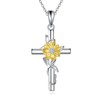 VONALA Cross Sunflower Necklace 925 Sterling Silver Dainty Sunshine Pendant