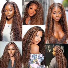 Biliisyff P4/30 Human Hair Highlight Curly Bundles Brazilian Remy Human Hair Extensions Double Weft Curly Wave Bundles Piano Color For Women 22 24 26 Inch