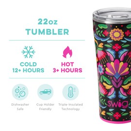 Swig Life 22oz Tumbler, Insulated Coffee Tumbler with Lid, Cup Holder Friendly, Dishwasher Safe, Stainless Steel, Large Travel Mugs Insulated for Hot and Cold Drinks (Caliente)