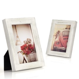 Emfogo 4x6 Picture Frames Photo Display for Tabletop or Wall Mount Solid Wood High Definition Glass Photo Frame Pack of 2 Vintage White