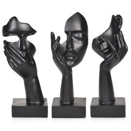 Hnonoxy 3-Piece Abstract Art Figures Sculpture, Creative Women Face Statue, Thinker Sculpture Made of Resin, Face Art Statue, Modern Art Decor, for Living Room, Bookcase, Office, Black