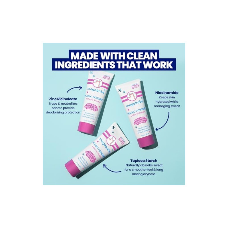 Megababe Magic Powder, absorbente de sudor y olor, sin talco,