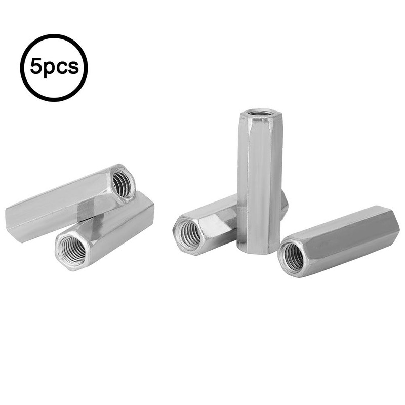 5pcs M10 Long Shank Carbon Steel Nuts Hexagonal Coupling Nuts