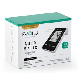 Evolu Upper Arm Blood Pressure Monitor with One-Button Operation, Risk Indicator, Arrhythmia Detection, Large Display, Automatic Cuff for Upper Arms of 22-44 cm, USB