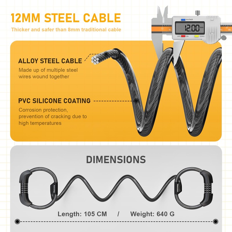 Honszex E Scooter Lock, 5-Digit Cable Lock for E Scooter/Scooter,