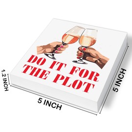 Motivational Affirmation Sign Retro Do It for the Plot Wood Block Box Sign Preppy Room Apartment College Dorm Dining Room Y2K Decor