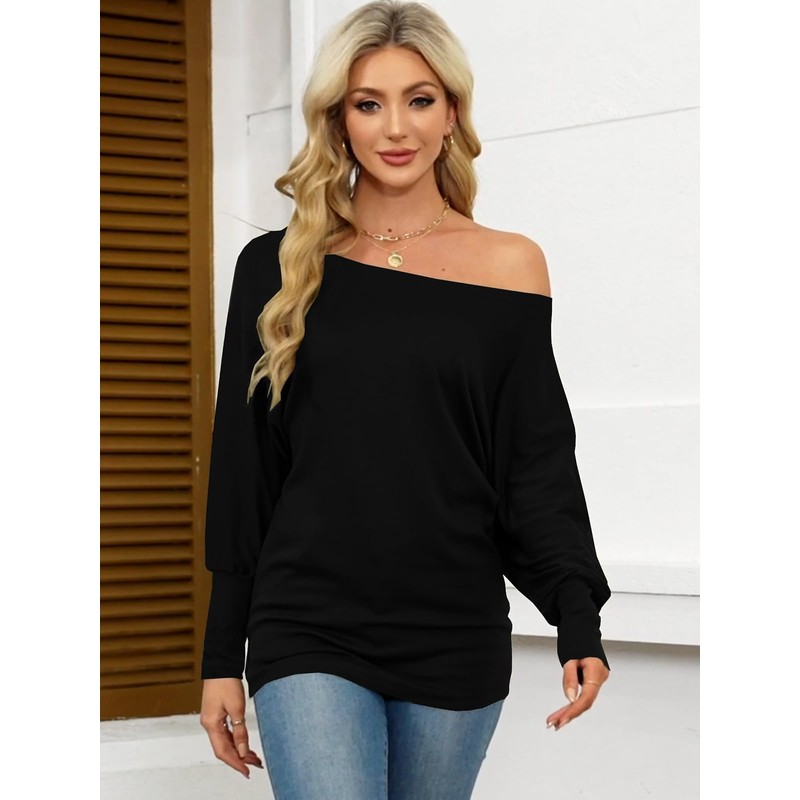 Eniloyal Long Sleeve Women's Off Shoulder Top Batwing Long Sleeve